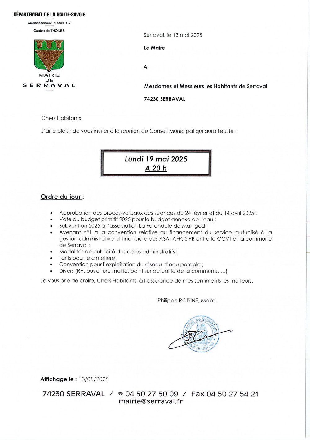 ORDRE DU JOUR DU CM DU 19 MAI 2025