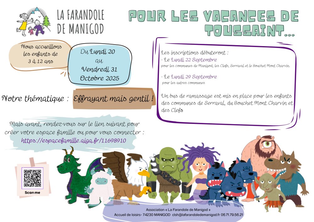 Association La Farandole : Ouverture des inscriptions pour les vacances de Toussaint.