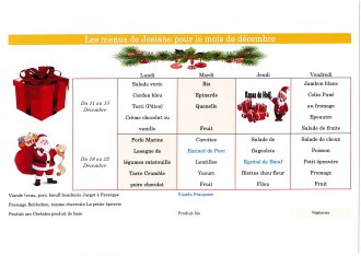 Menus de la cantine : décembre 2023.