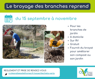 C.C.V.T. : service gratuit de broyage des végétaux à domicile de septembre à novembre. 