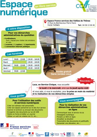 Espace numérique et Luca, en Service Civique, à votre disposition pour vous aider. 