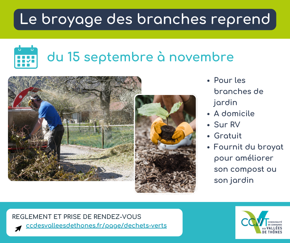 C.C.V.T. : service gratuit de broyage des végétaux à domicile de septembre à novembre. 